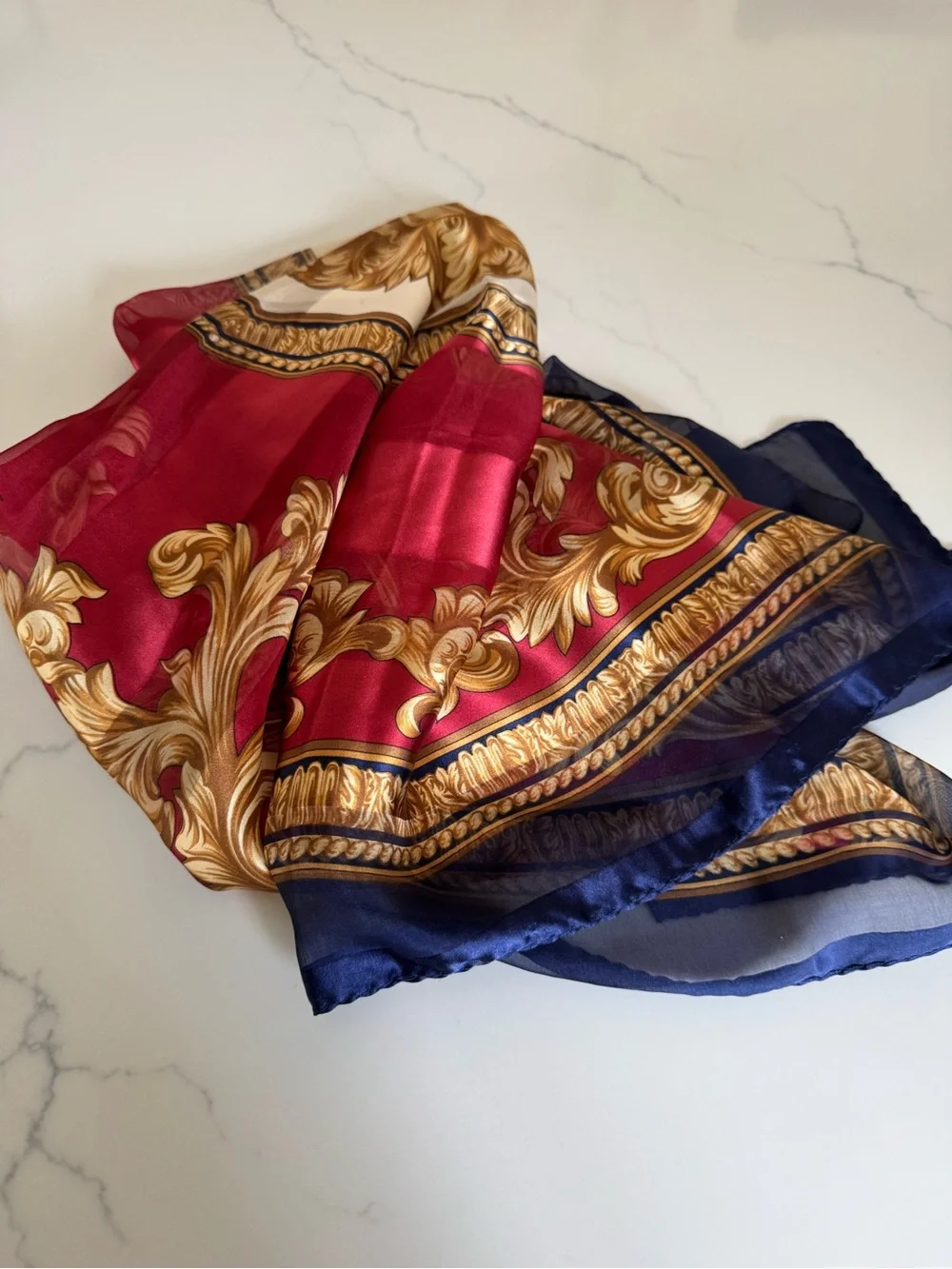 Echo Vintage Navy & Gold Baroque Silk Scarf Made in Italy